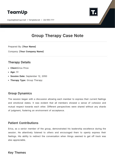 Free Group Therapy Case Note Template to Edit Online