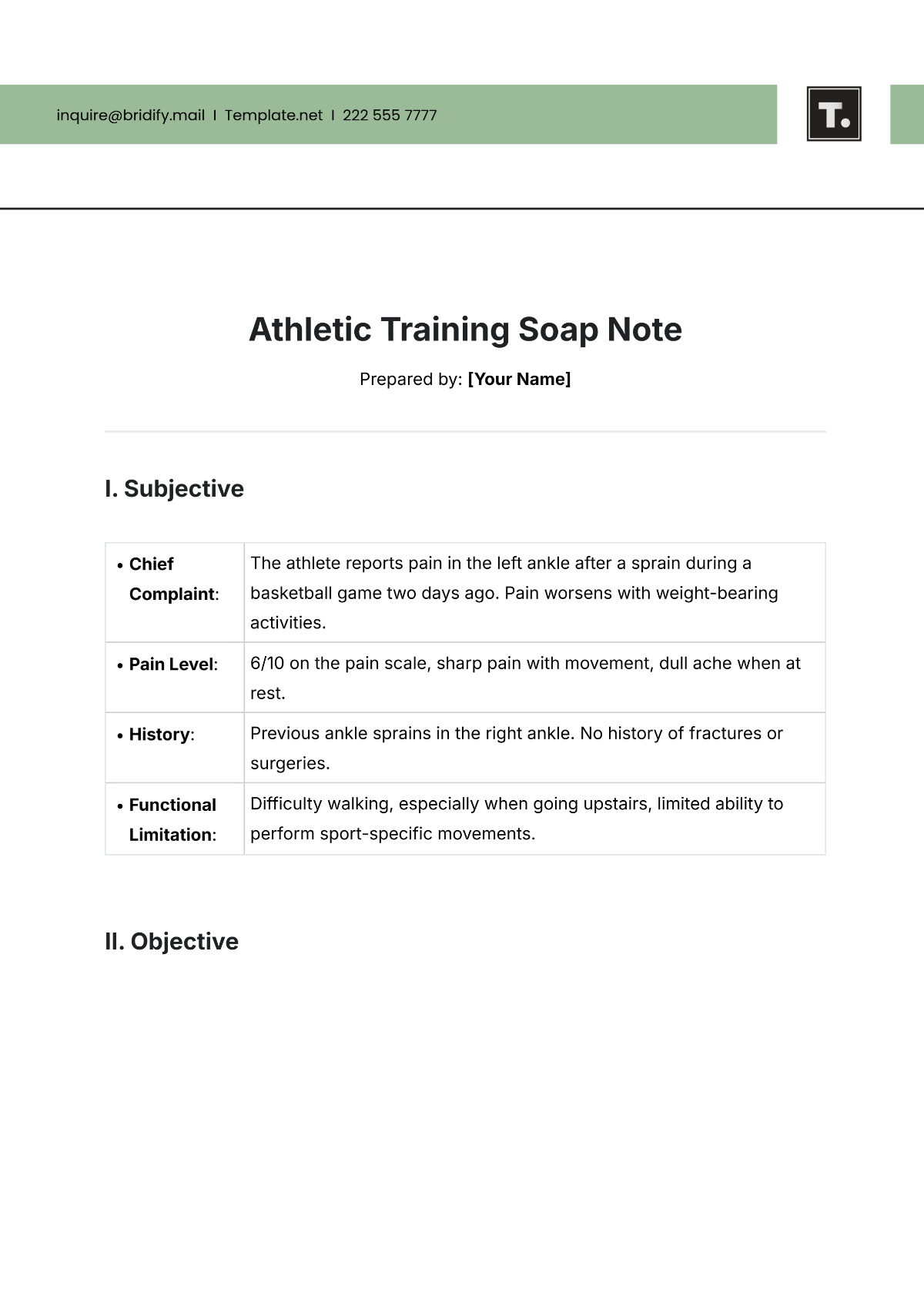 Athletic Training Soap Note Template - Edit Online & Download