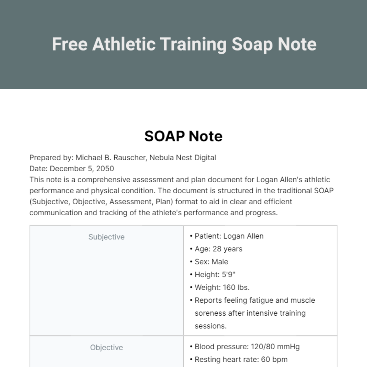 Athletic Training Soap Note Template