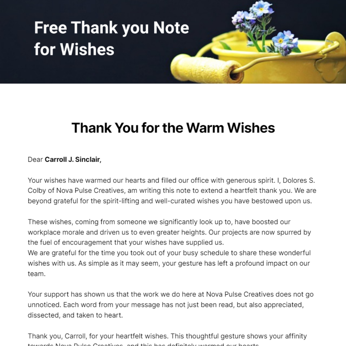 Thank you Note for Wishes Template
