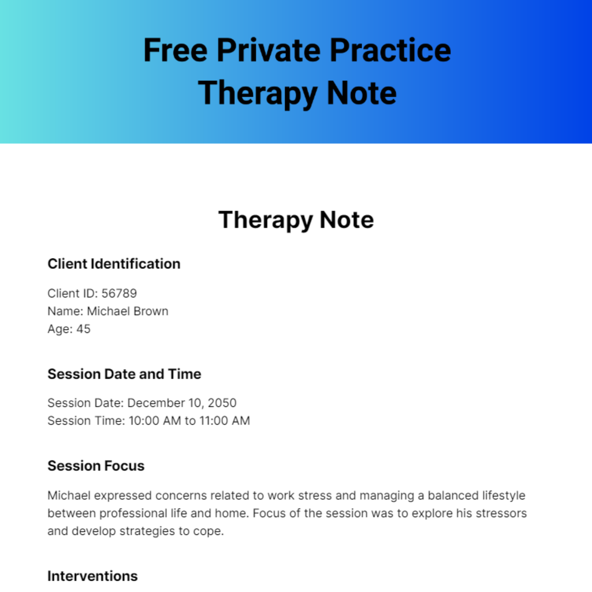 Private Practice Therapy Note Template
