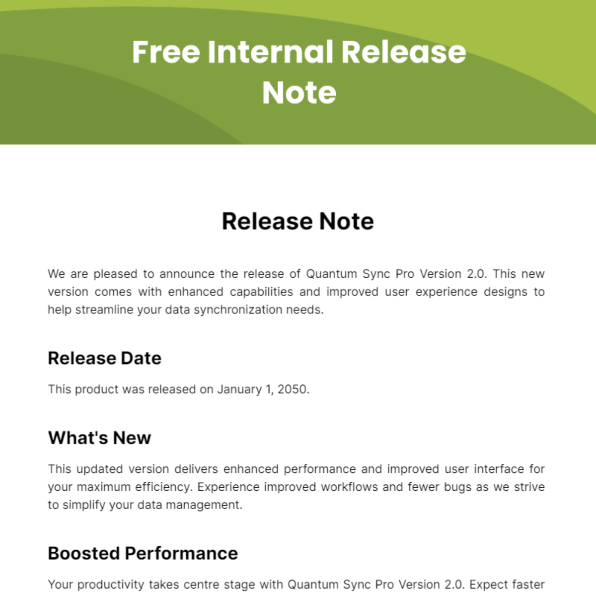 Internal Release Note Template