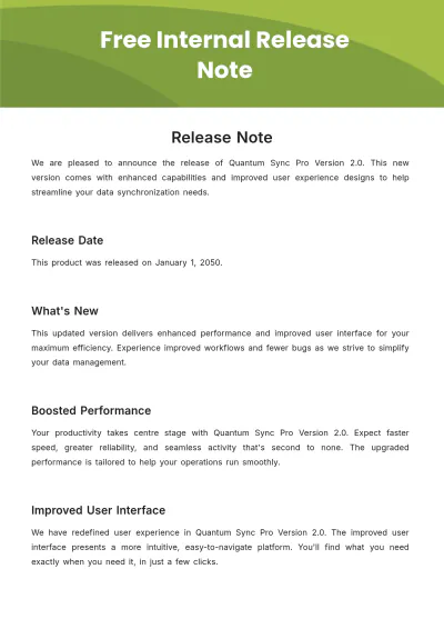 Free Internal Release Note Template to Edit Online