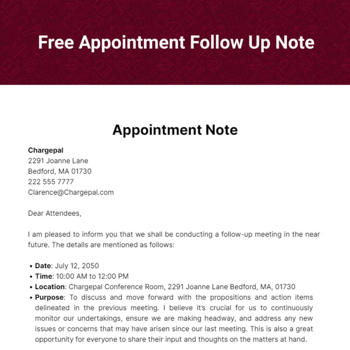 Appointment Follow Up Note Template