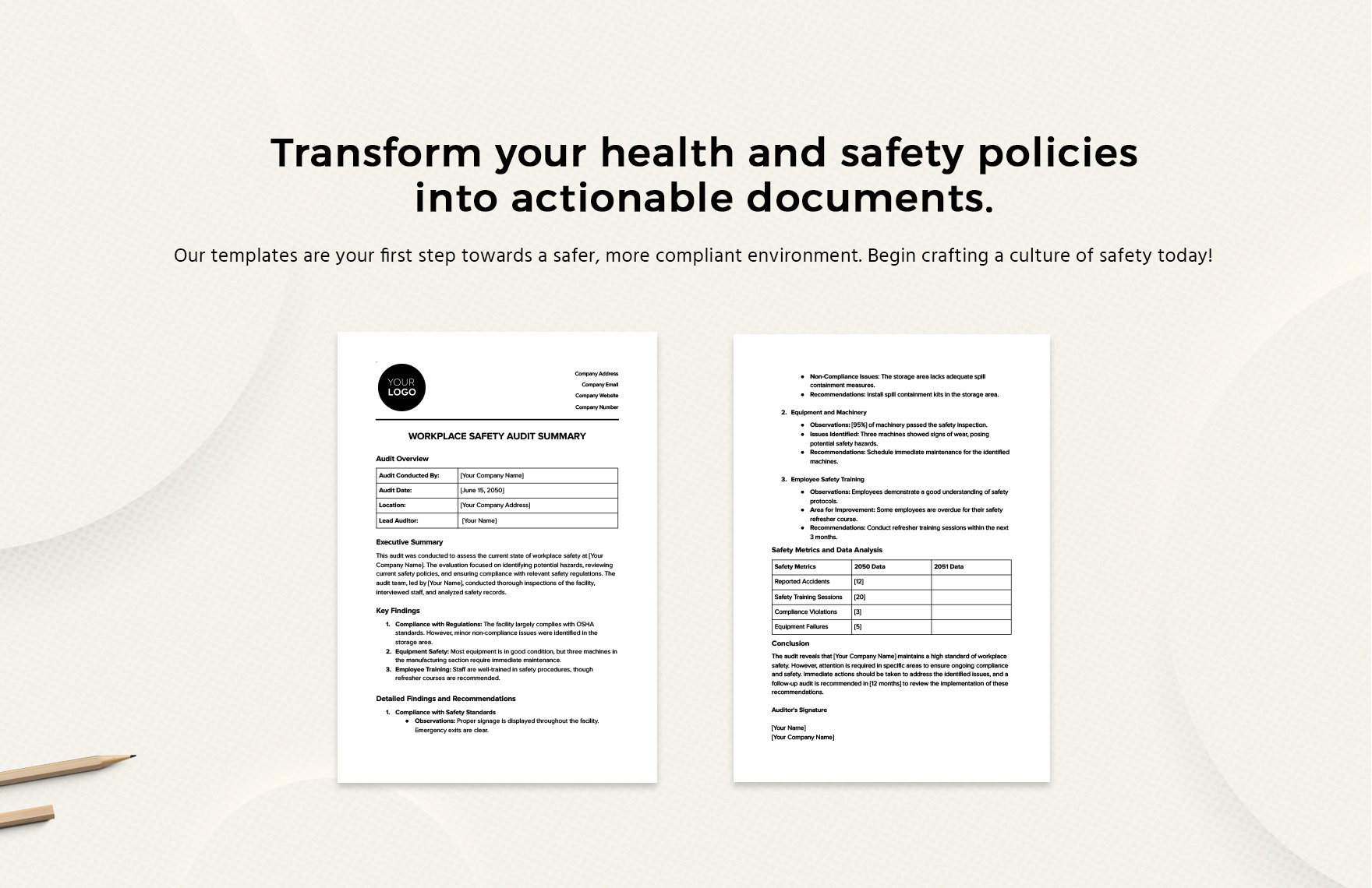 Workplace Safety Audit Summary Template