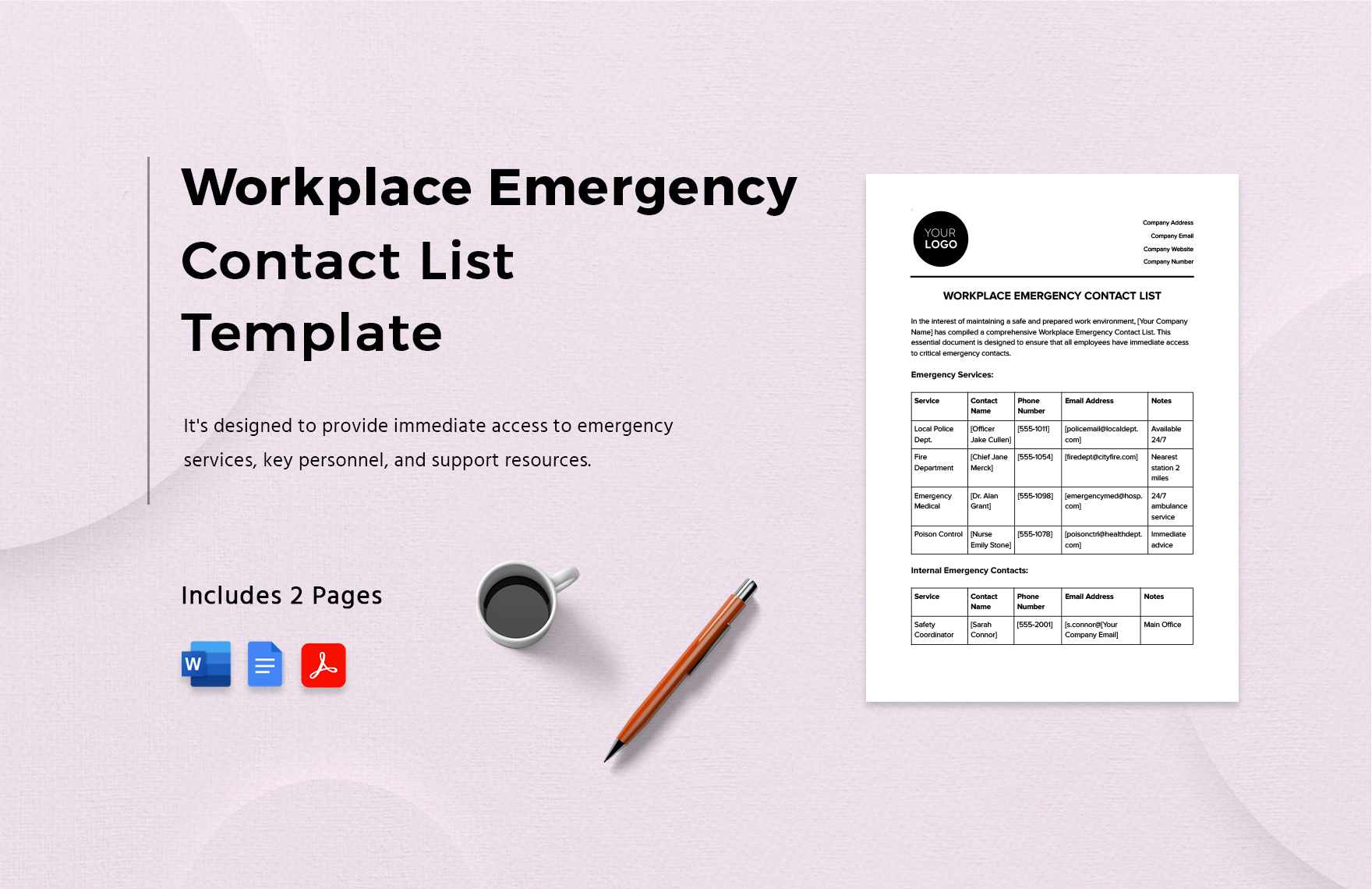 Workplace Emergency Contact List Template In Word PDF Google Docs 