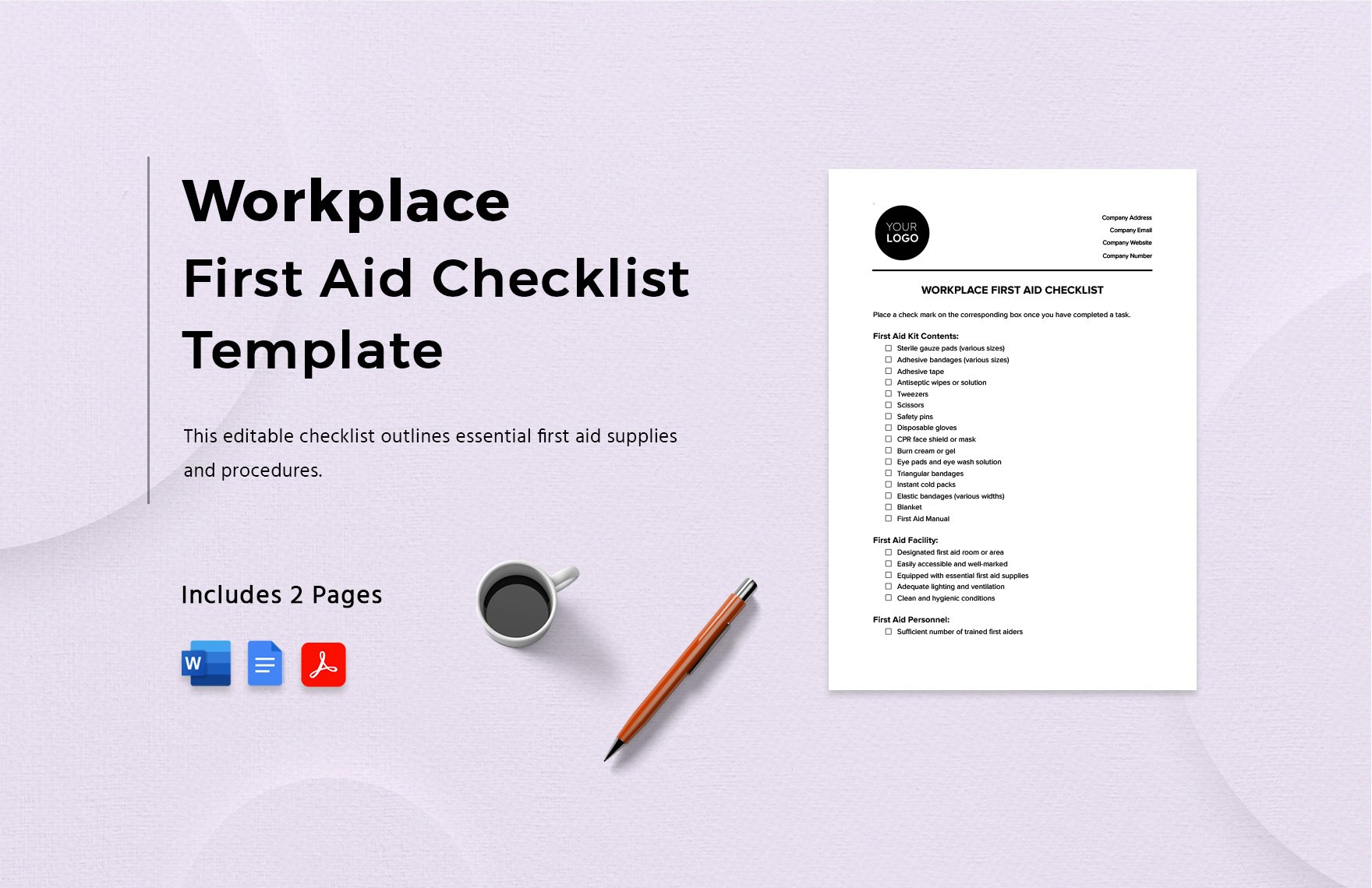Workplace First Aid Checklist Template in Word, Google Docs, PDF