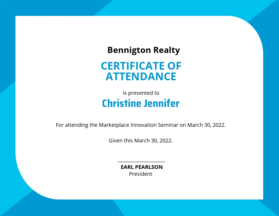 Seminar Attendance Certificate Template - Google Docs, Illustrator, Word, Apple Pages, PSD, Publisher