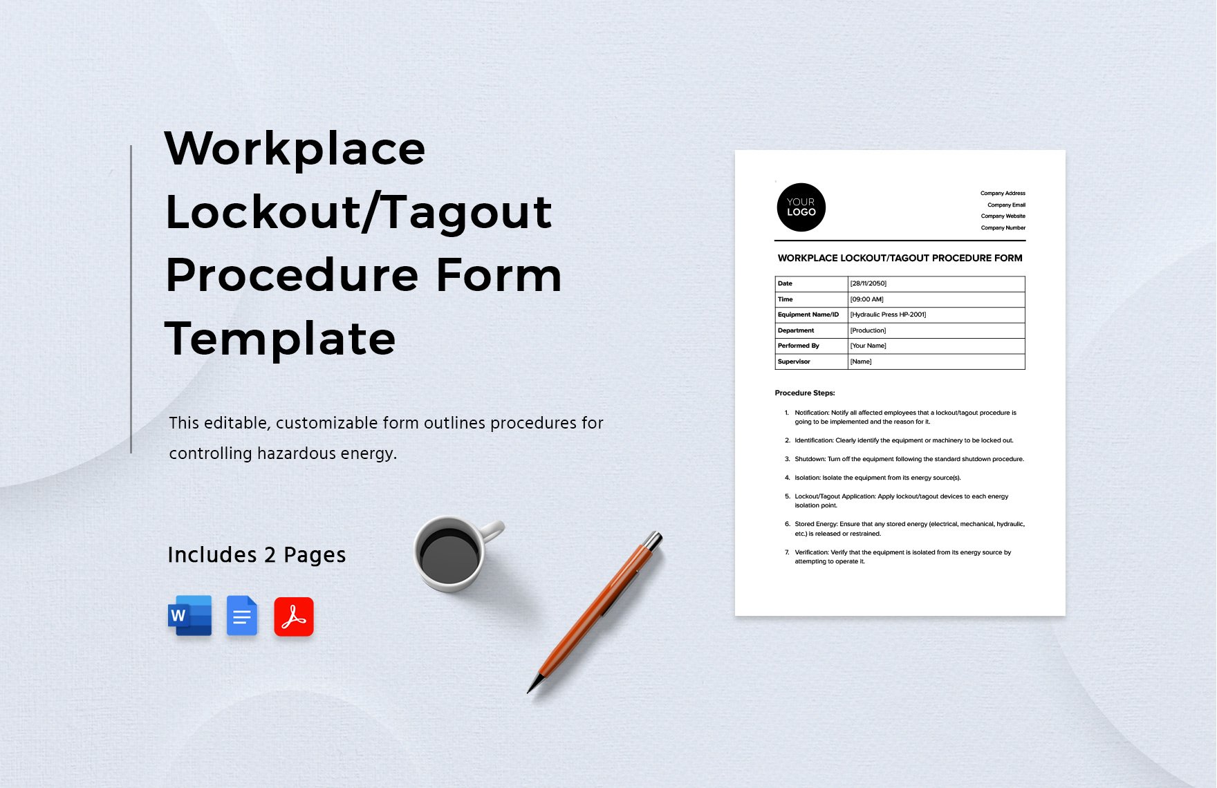 Workplace Lockout/Tagout Procedure Form Template in Word, Google Docs, PDF