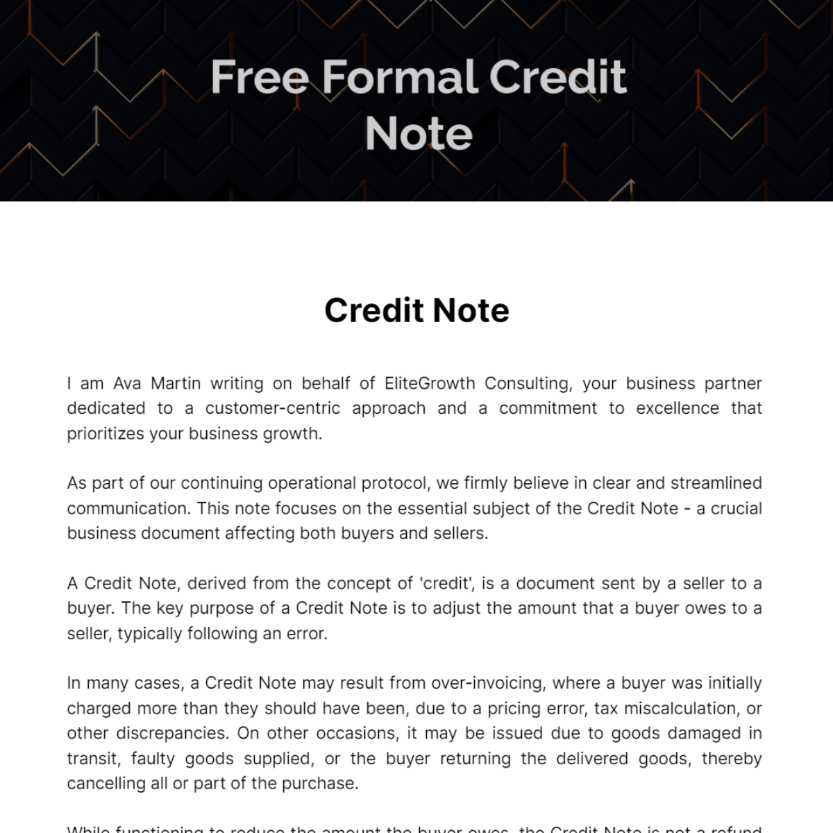 Formal Credit Note Template