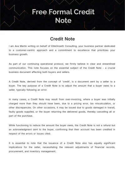 Free Formal Credit Note Template to Edit Online