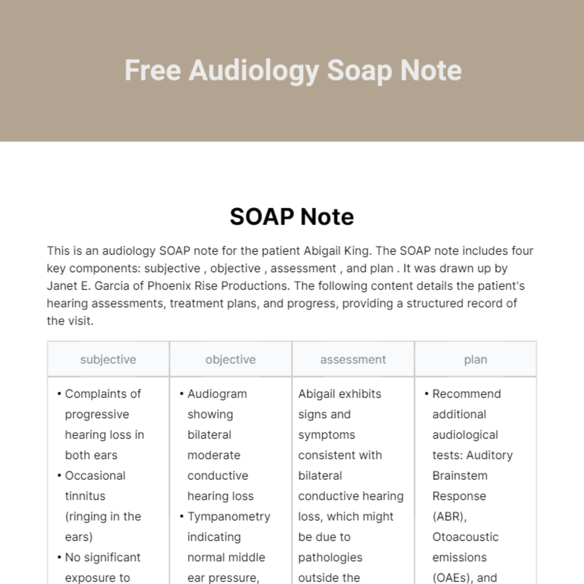 Audiology Soap Note Template