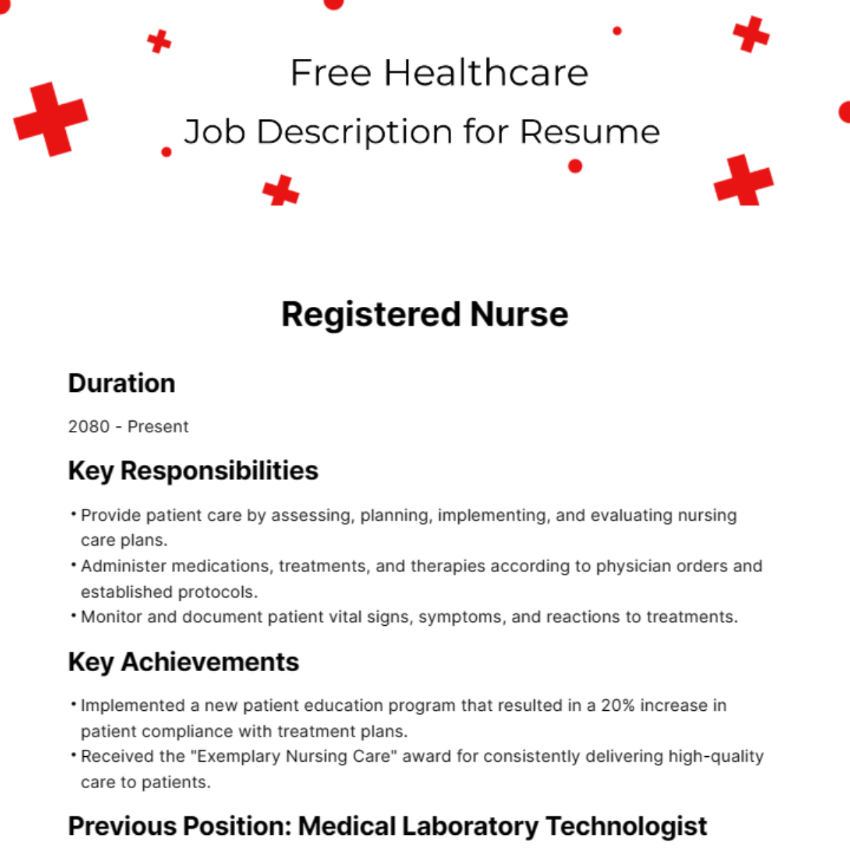 Free Healthcare Job Description for Resume Template