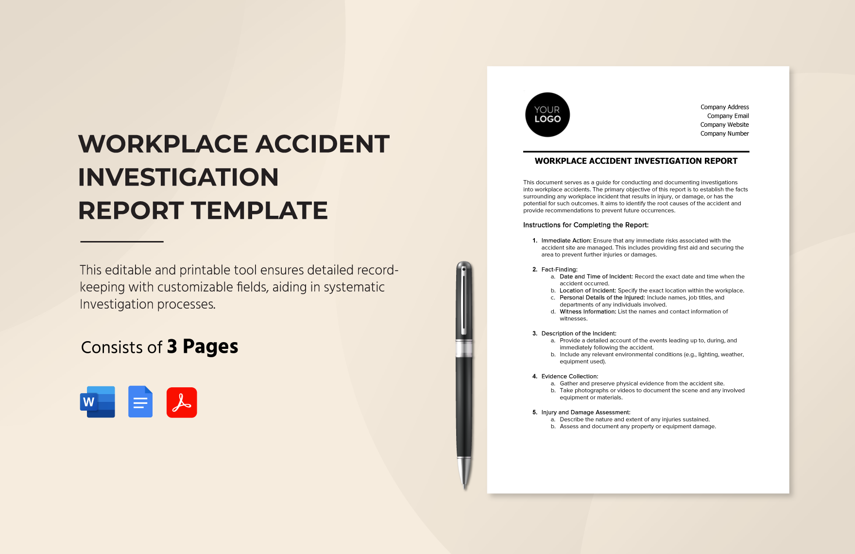 Workplace Accident Investigation Report Template in Word, Google Docs, PDF