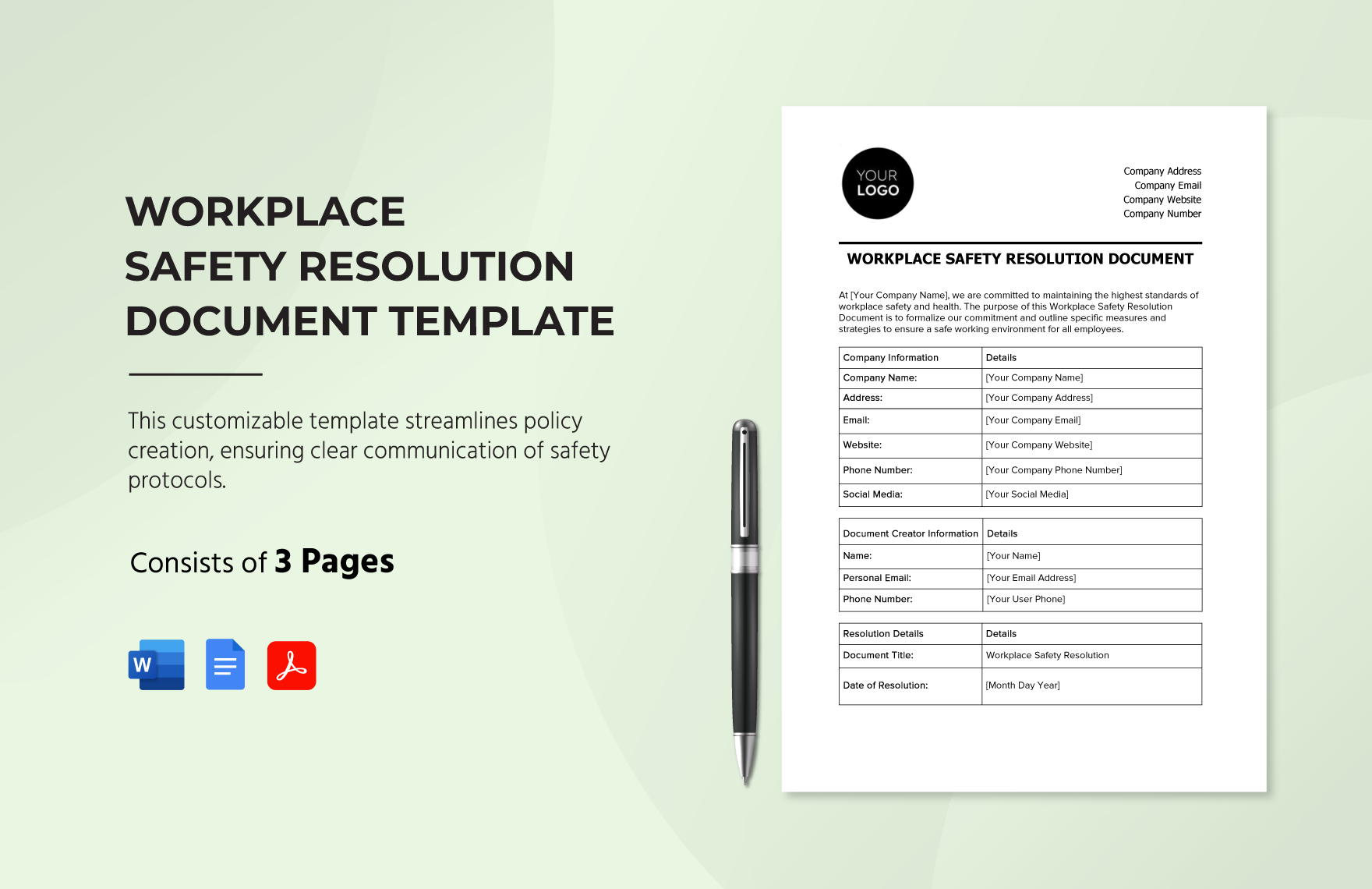 Workplace Safety Resolution Document Template in Word, Google Docs, PDF
