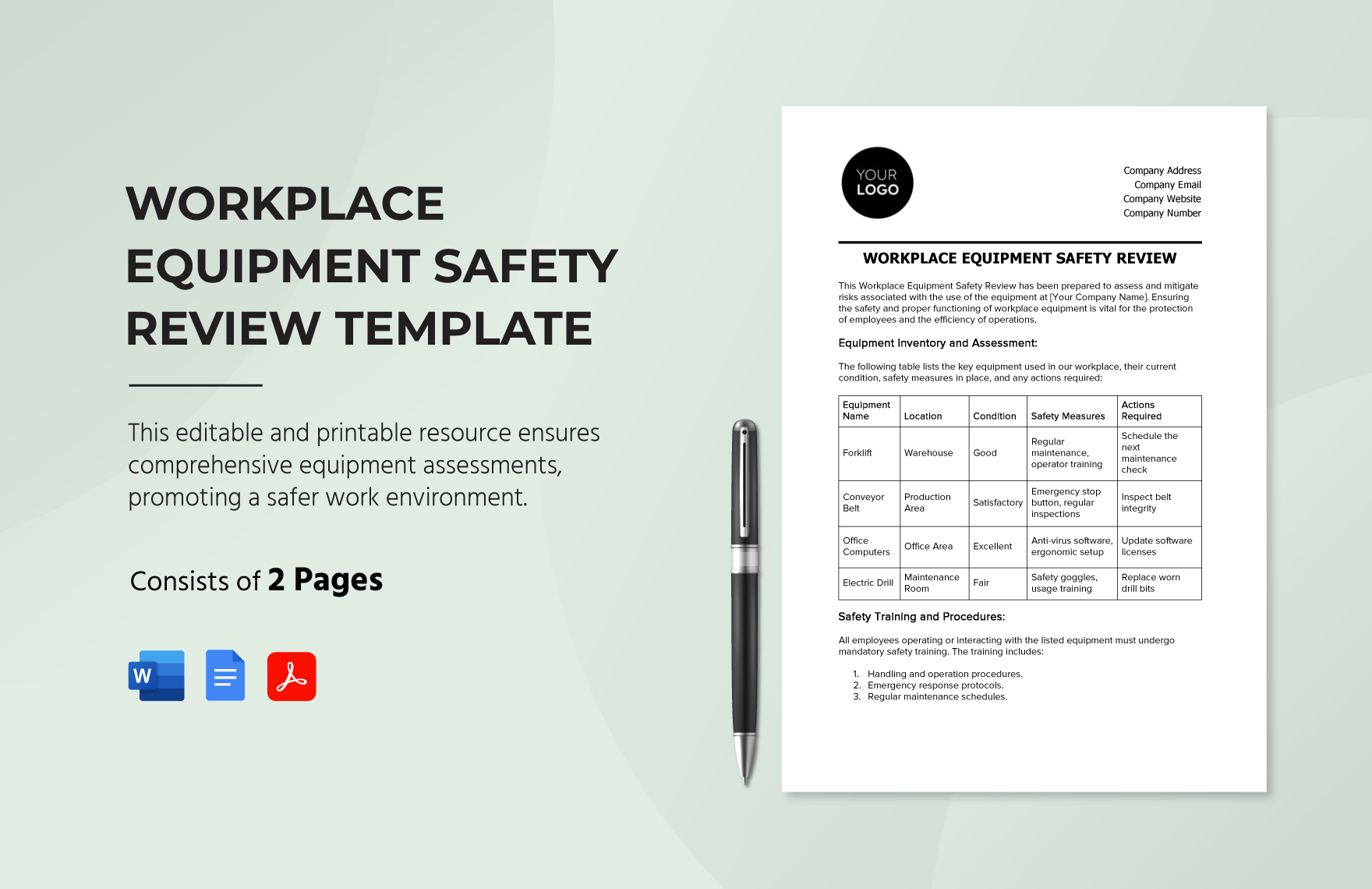 Workplace Equipment Safety Review Template