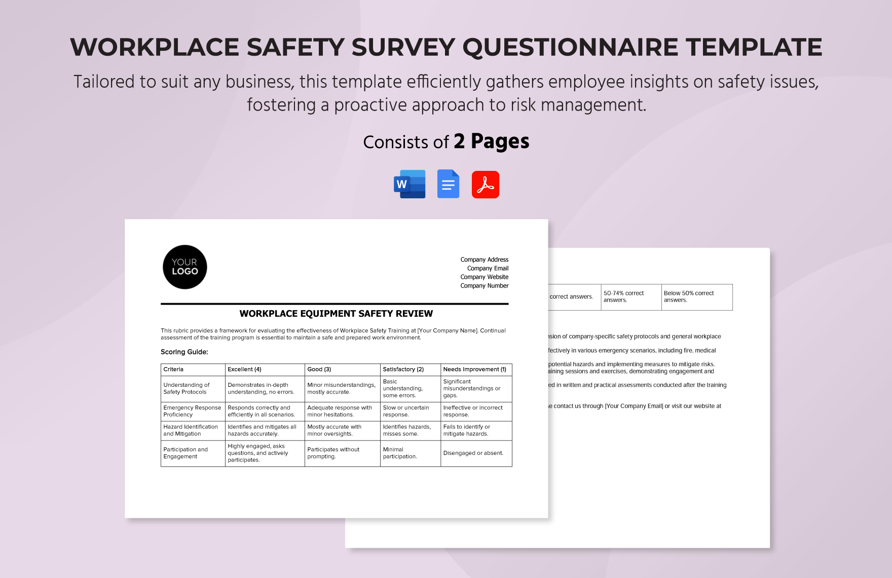 Workplace Safety Training Rubric Template in Word, Google Docs, PDF