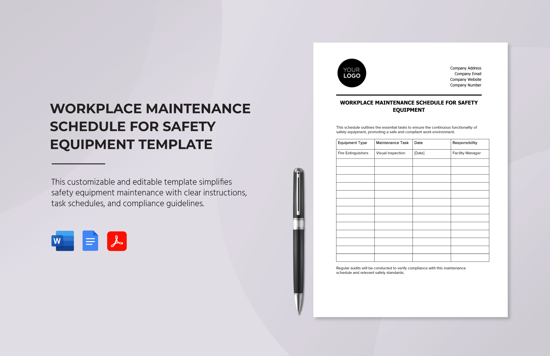 Workplace Maintenance Schedule for Safety Equipment Template
