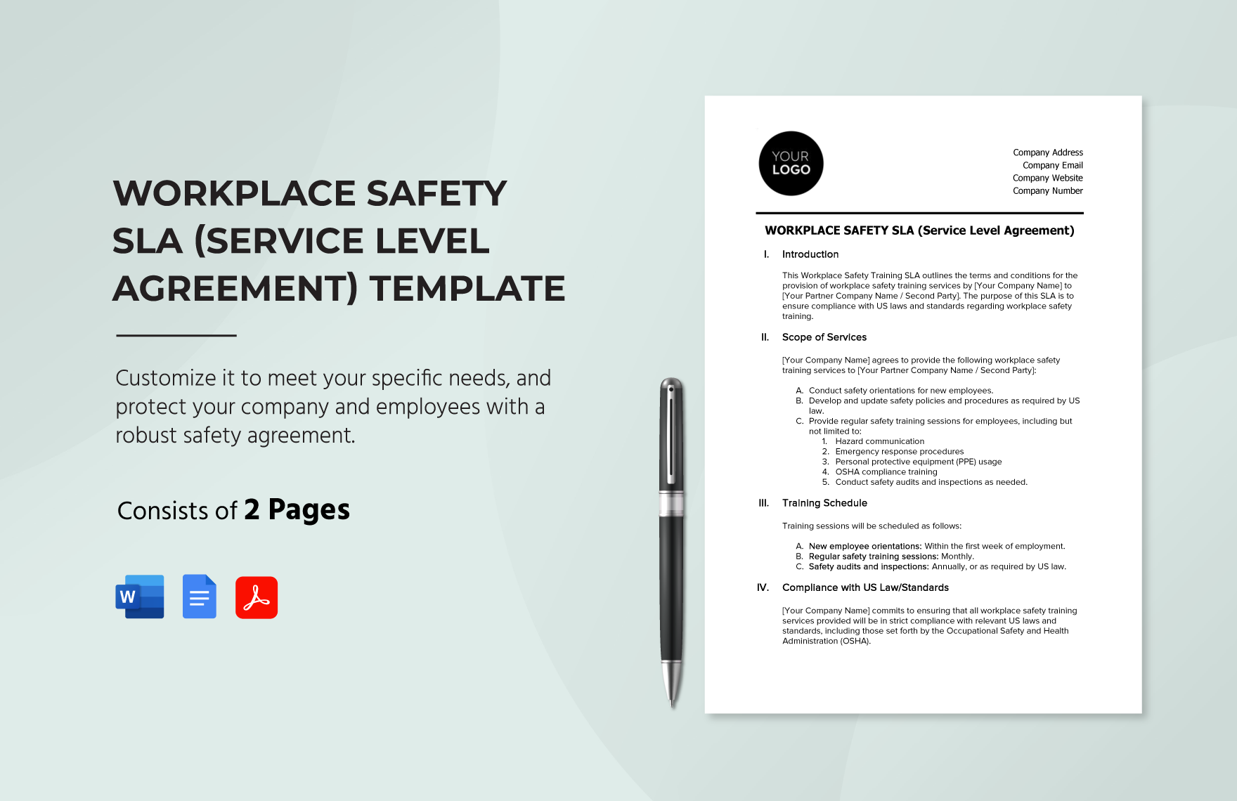 Workplace Safety SLA (Service Level Agreement) Template