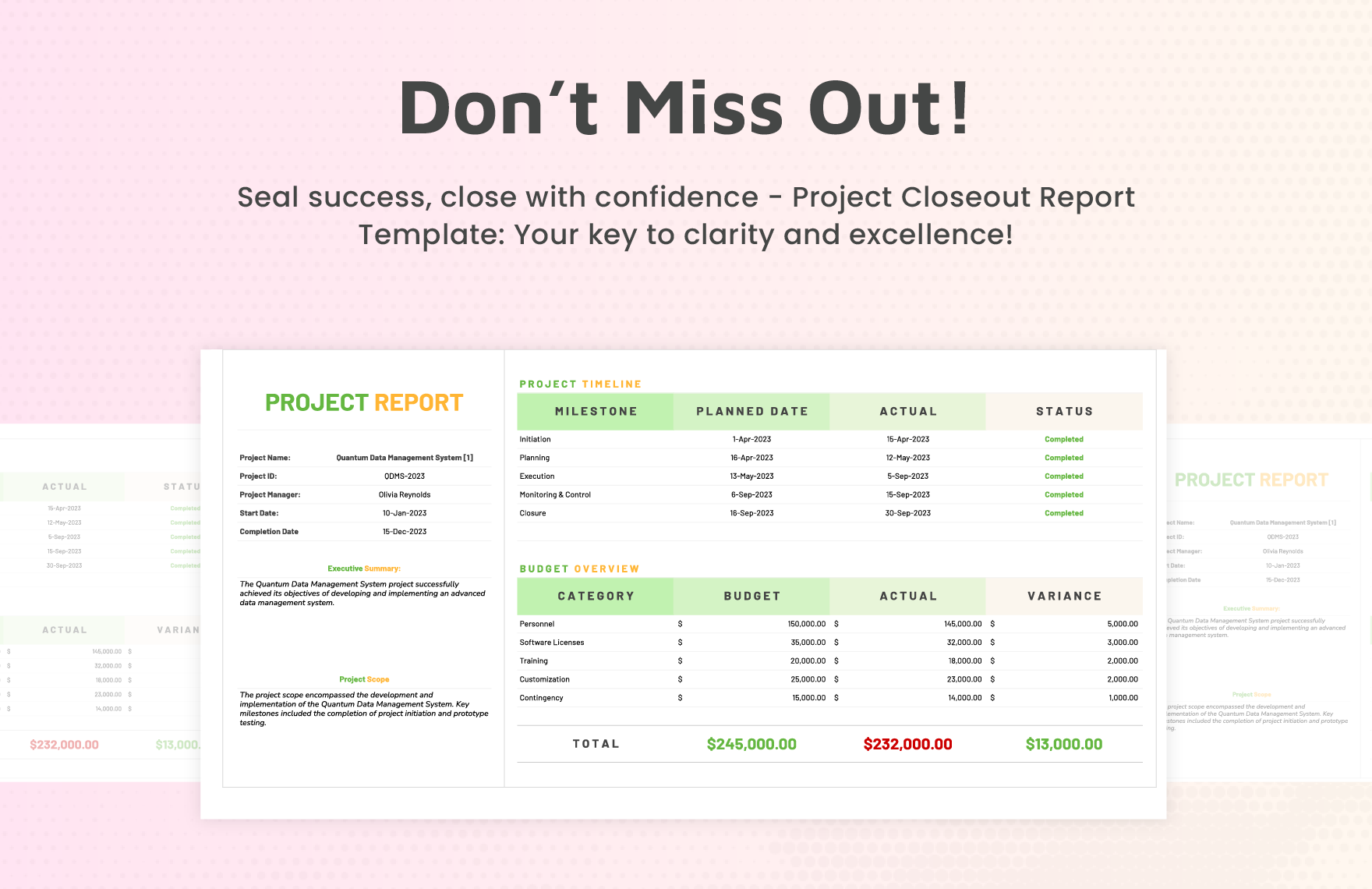 Project Closeout Report Template