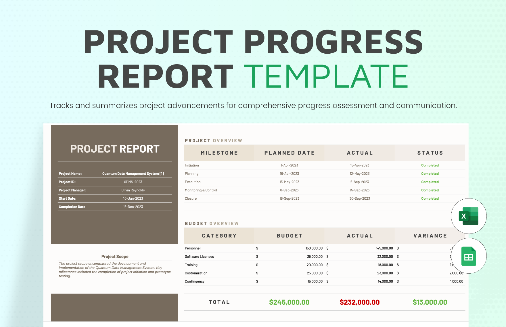 Project Progress Report Template in Excel, Google Sheets - Download | Template.net