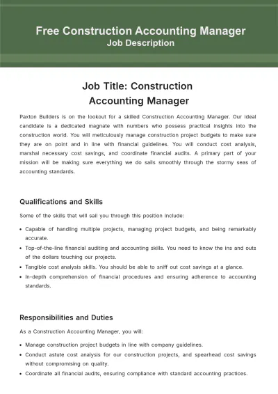 Free Construction Accounting Manager Job Description Template to Edit Online