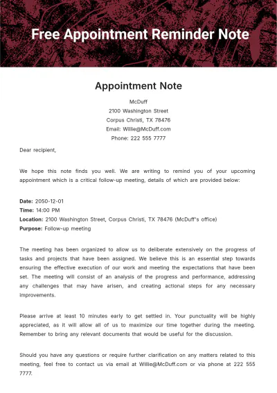 Free Appointment Reminder Note Template to Edit Online
