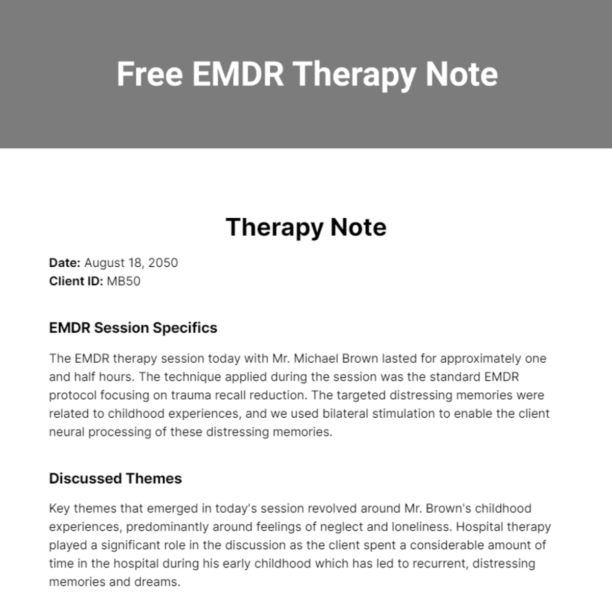 EMDR Therapy Note Template