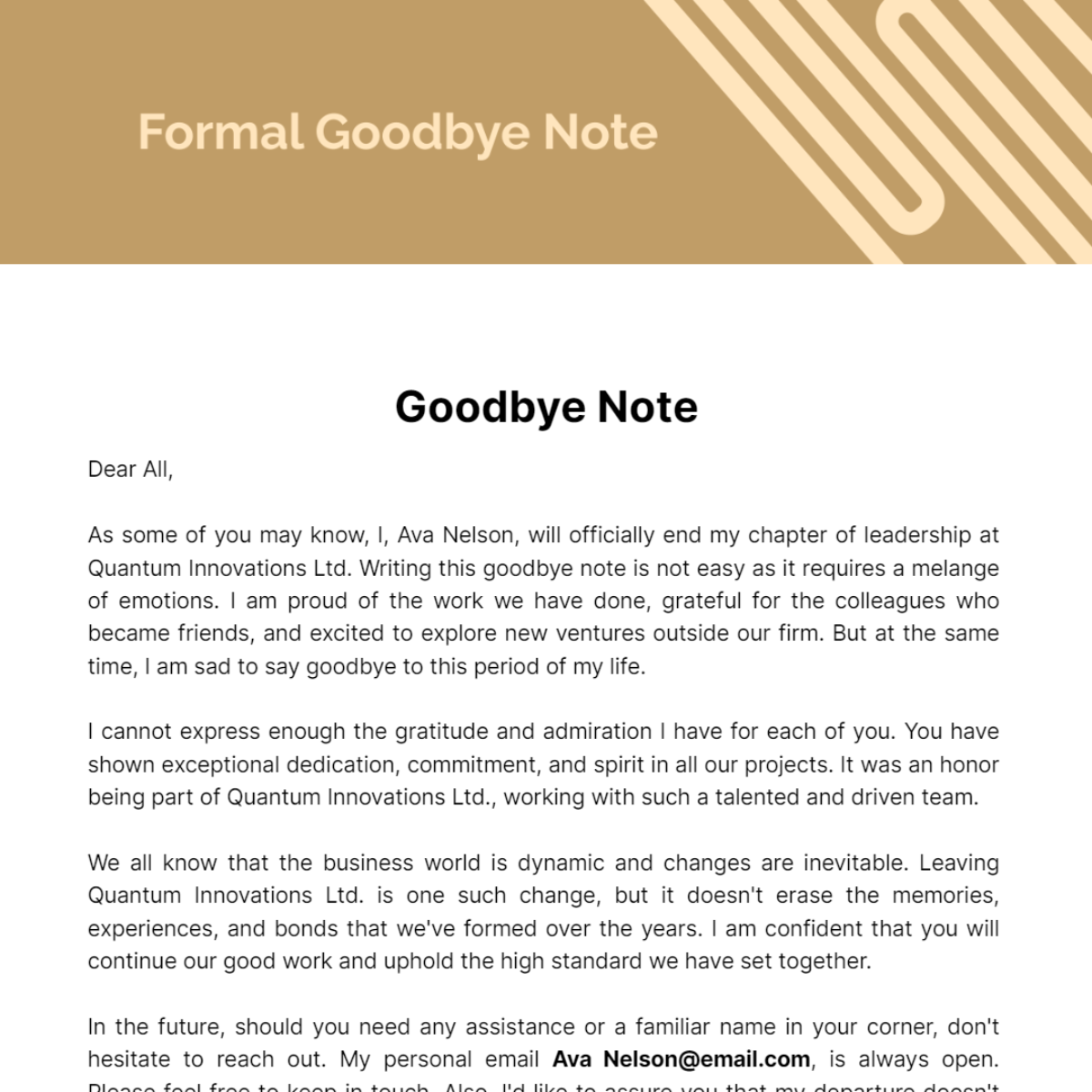 Formal Goodbye Note Template