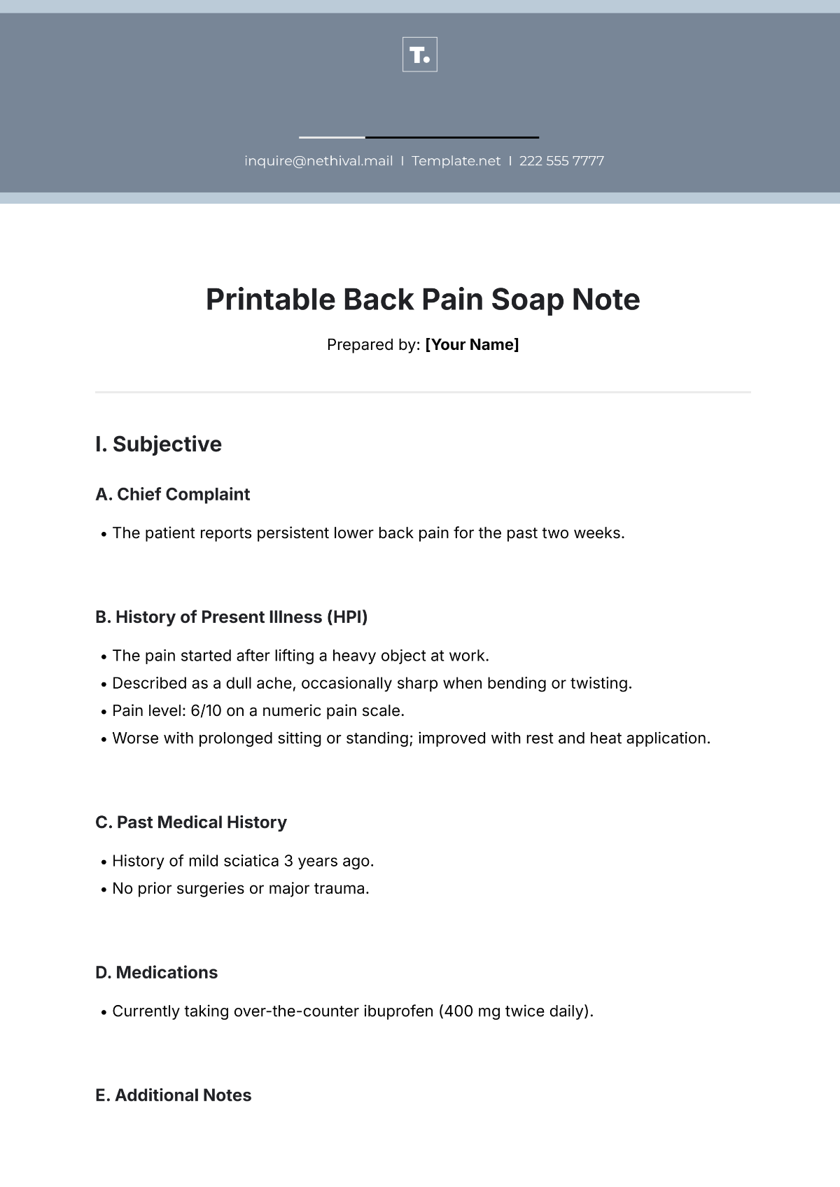 Printable Back Pain Soap Note Template - Edit Online & Download