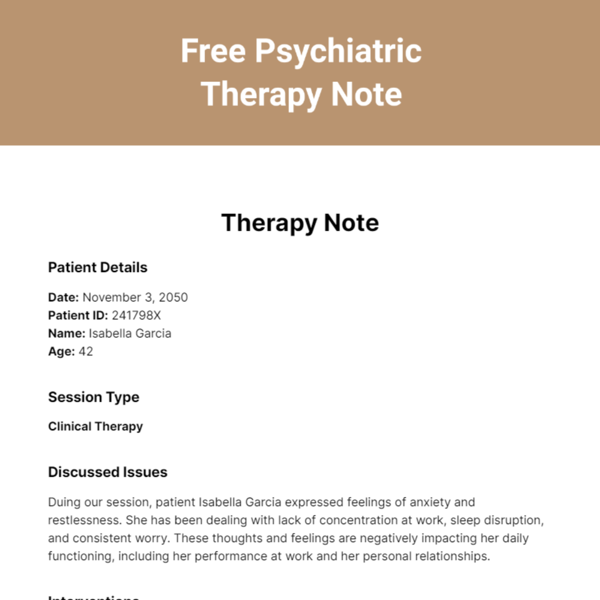 Free Psychiatric Therapy Note Template