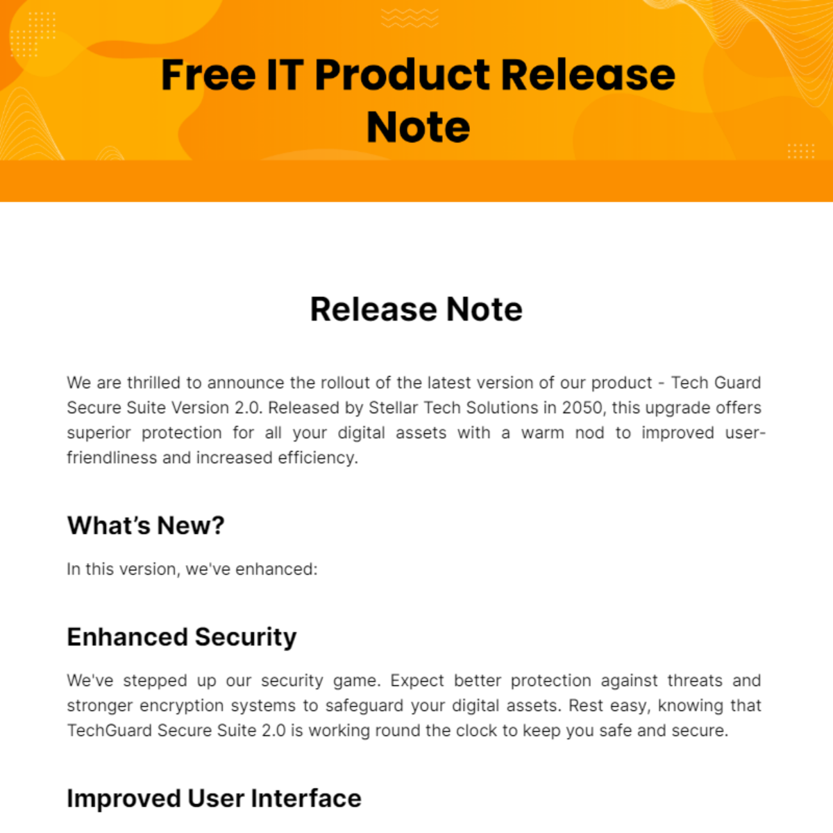 IT Product Release Note Template