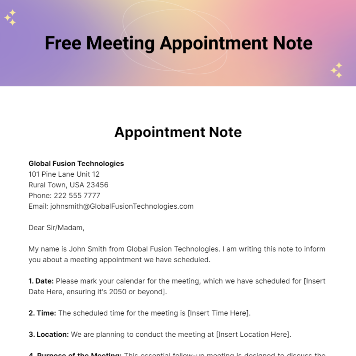 Meeting Appointment Note Template