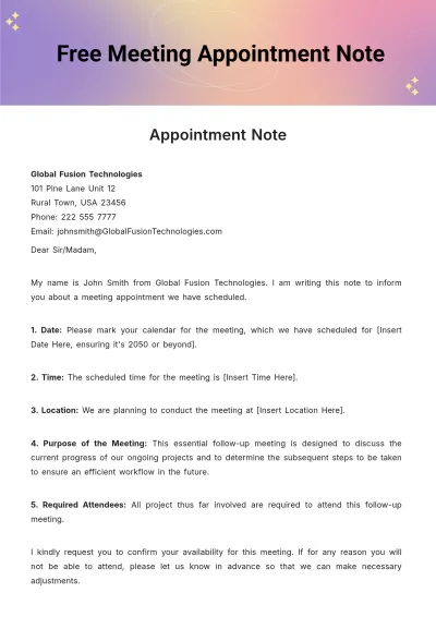 Free Meeting Appointment Note Template to Edit Online