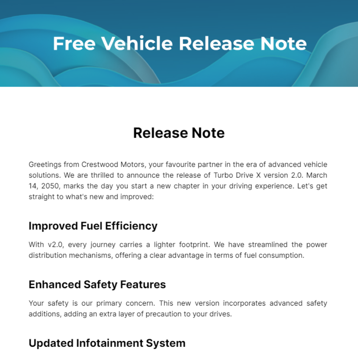 Vehicle Release Note Template