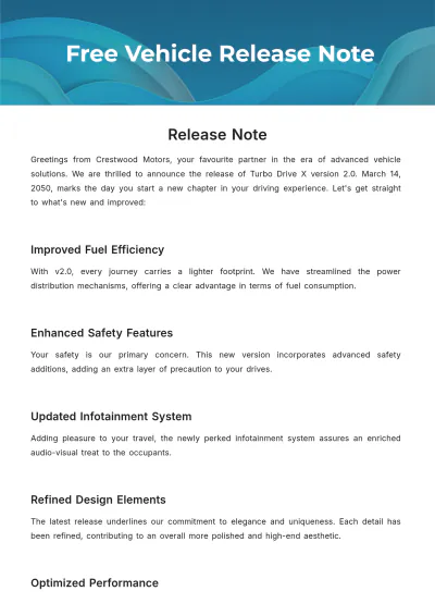 Free Vehicle Release Note Template to Edit Online