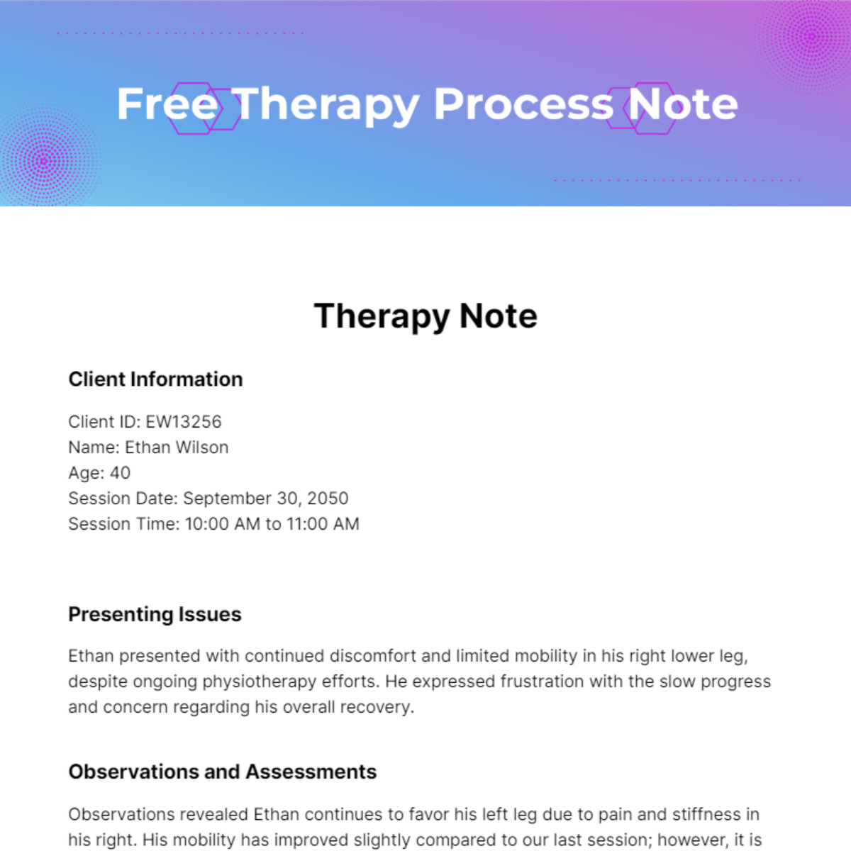 Therapy Process Note Template