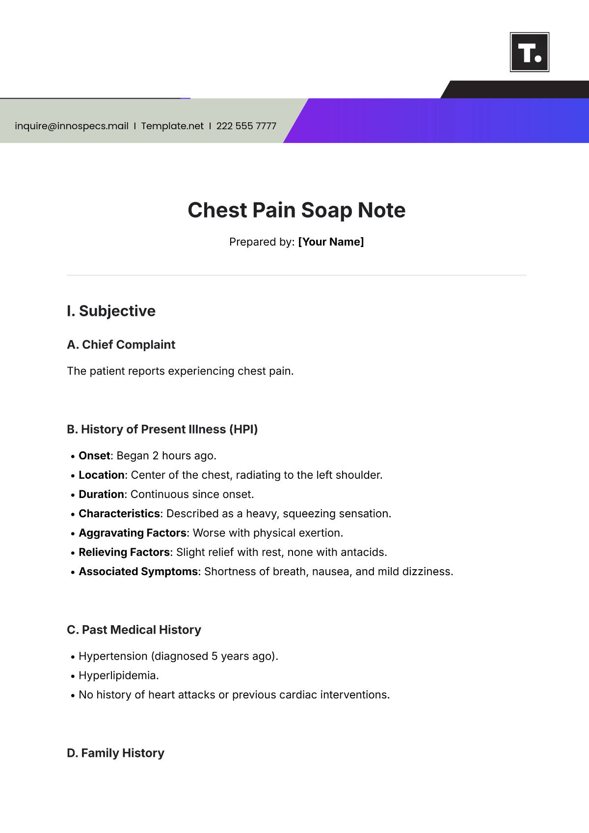 Chest Pain Soap Note Template - Edit Online & Download