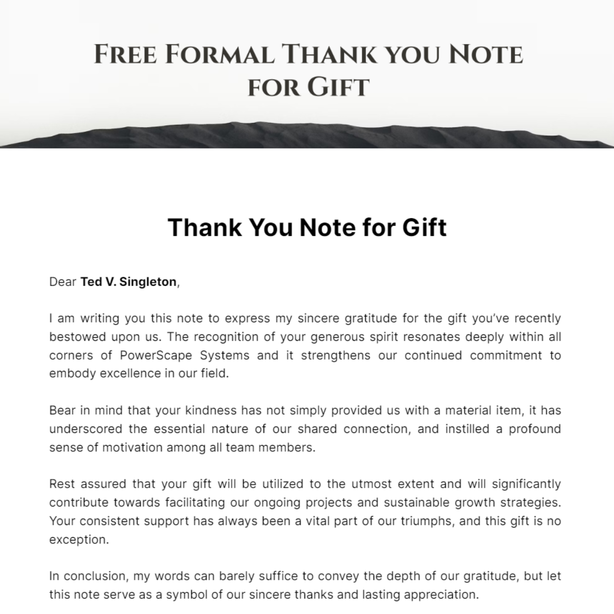 Free Formal Thank you Note for Gift Template