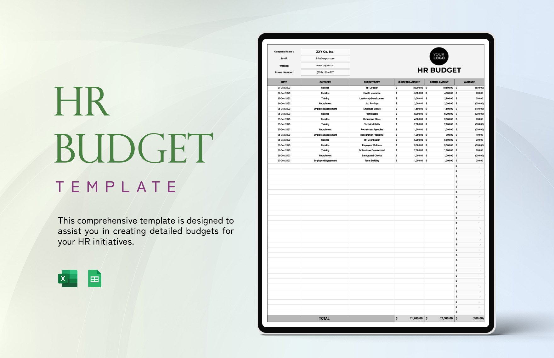 Free HR Budget Template in Excel, Google Sheets