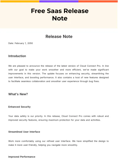 Free Saas Release Note Template to Edit Online