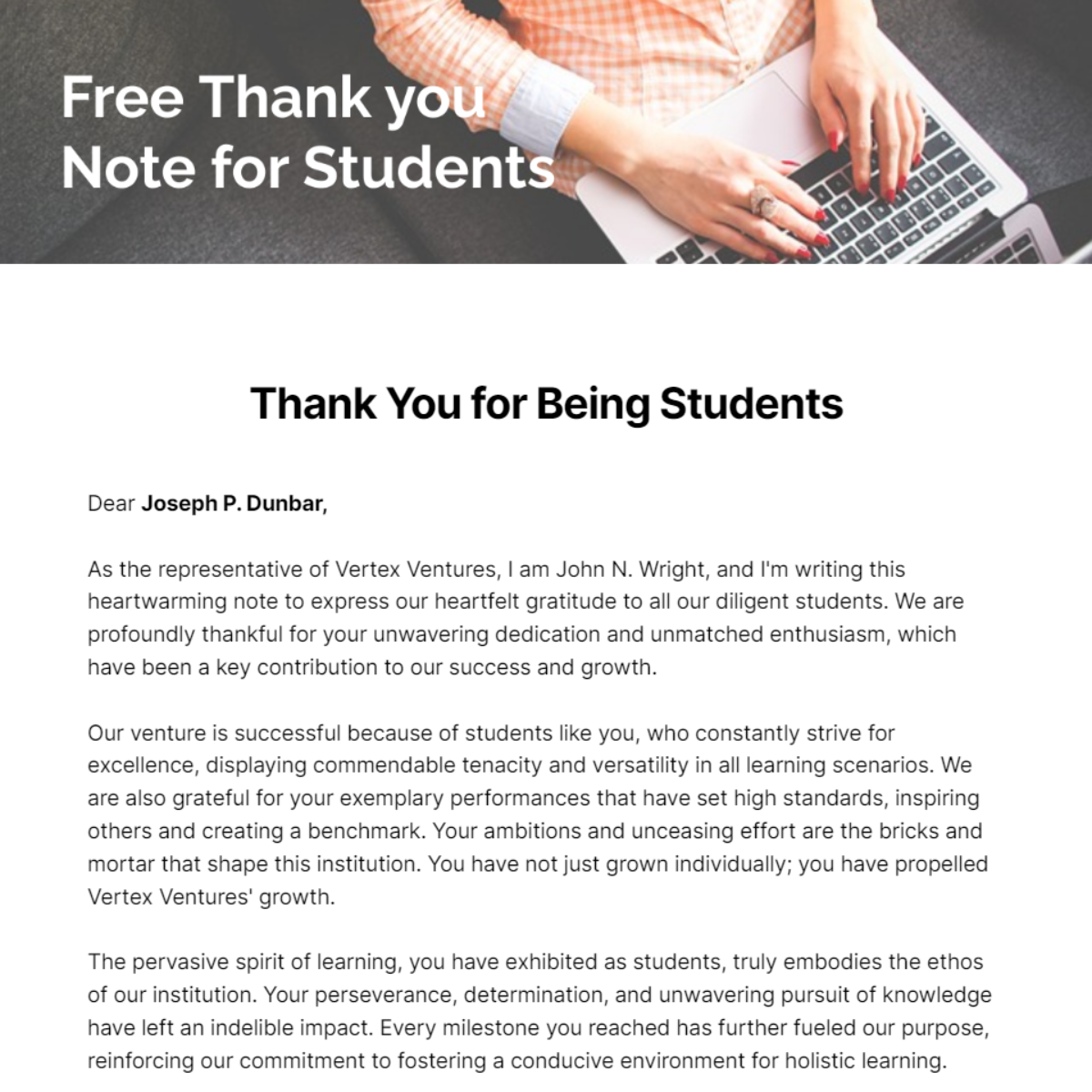 Thank you Note for Students Template - Edit Online & Download