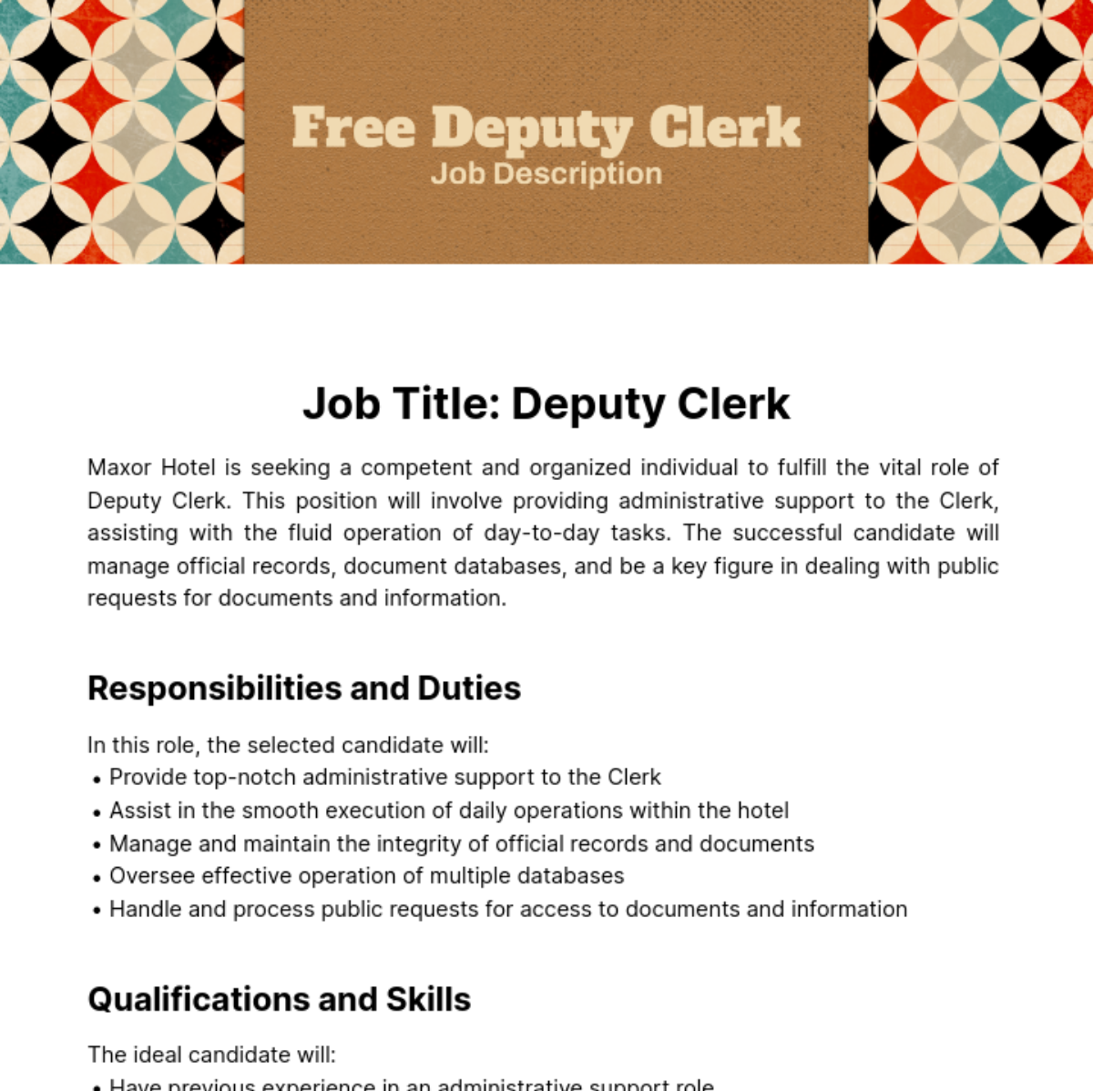 Free Deputy Clerk Job Description Template