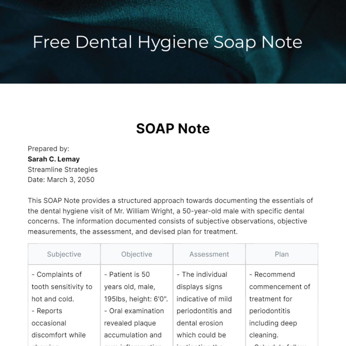 Dental Hygiene Soap Note Template