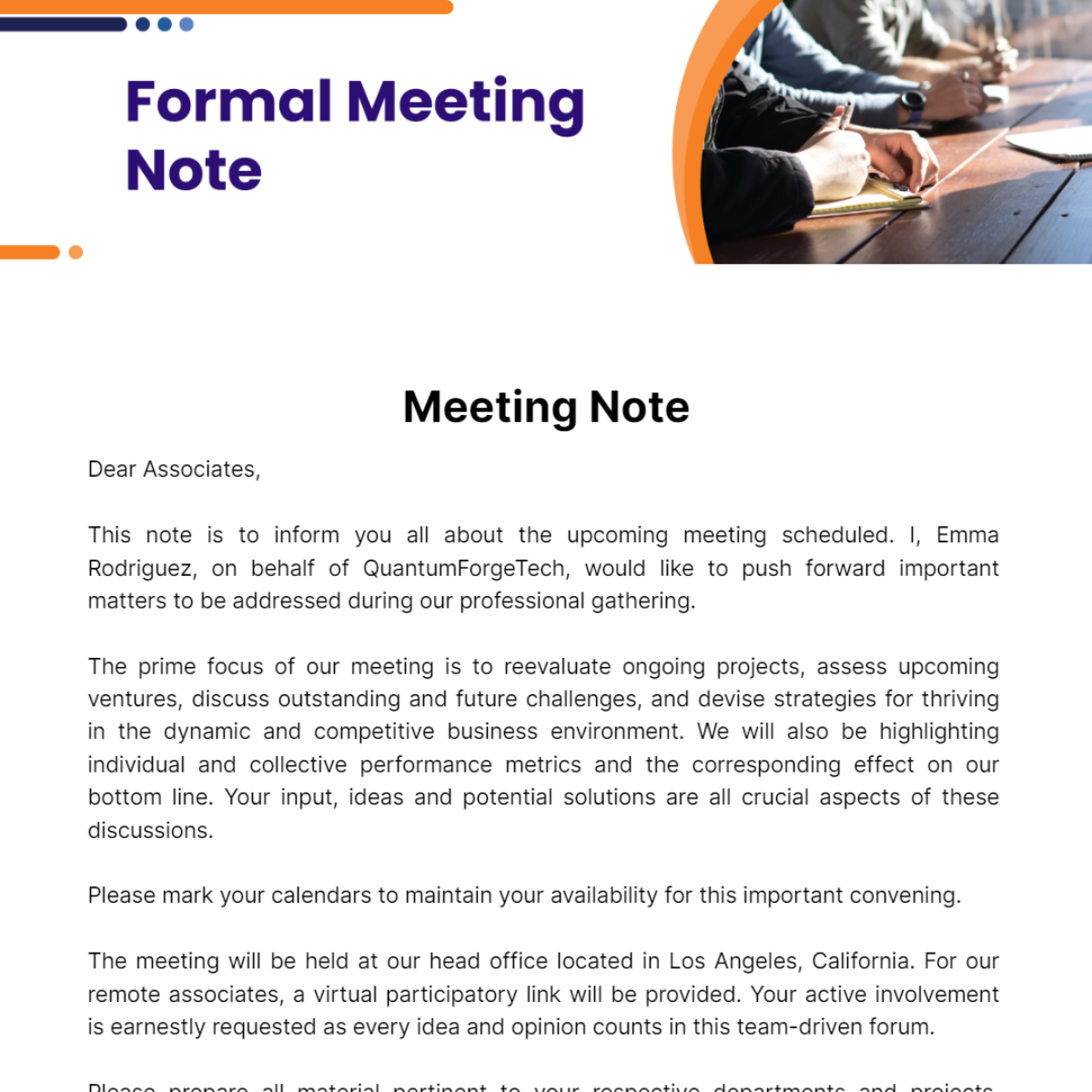 Free Formal Meeting Note Template