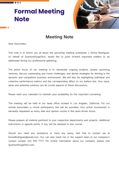 Free Formal Meeting Note Template to Edit Online