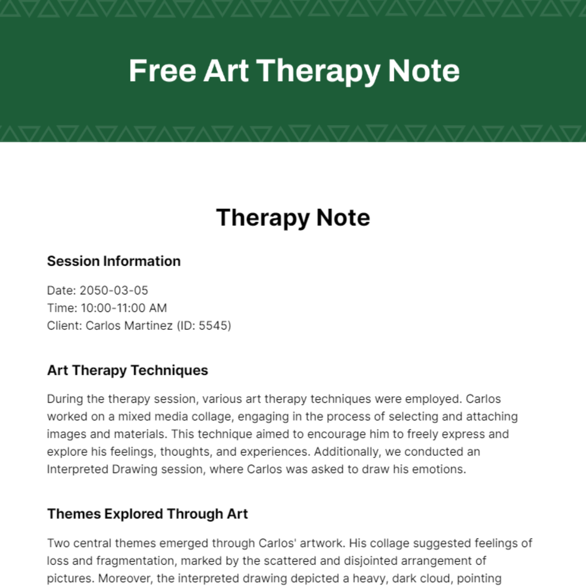 Free Art Therapy Note Template