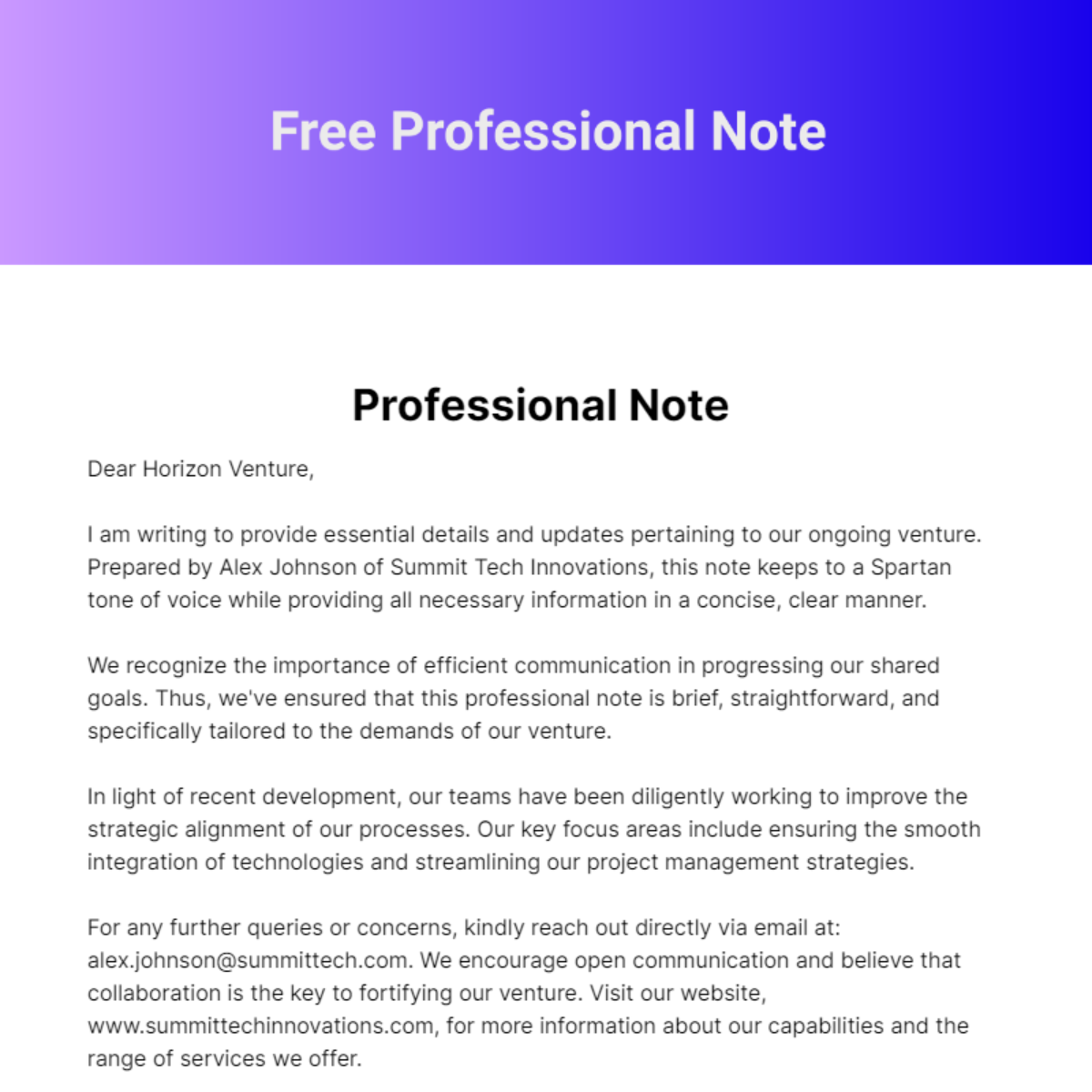 Free Professional Note Template