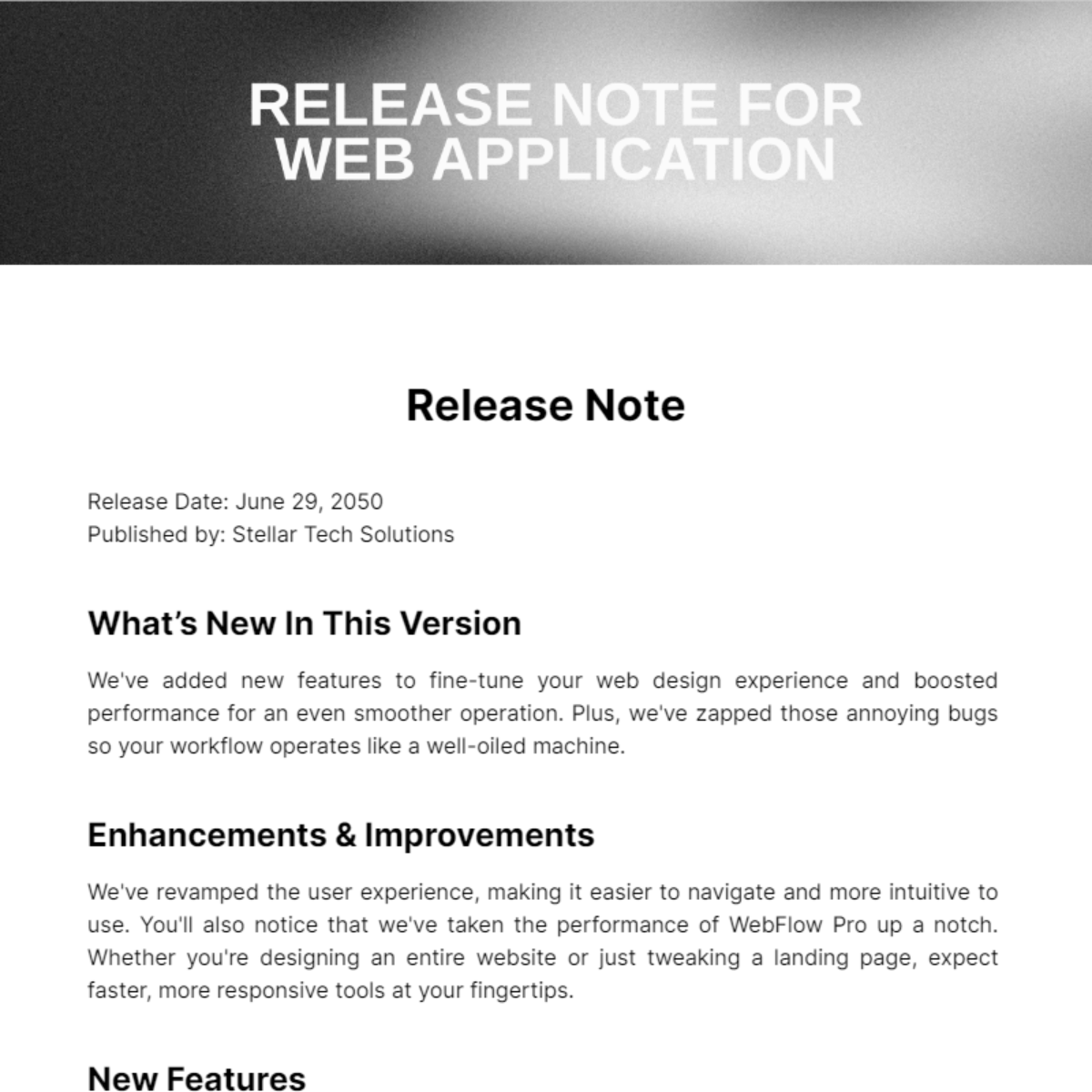 Release Note For Web Application Template