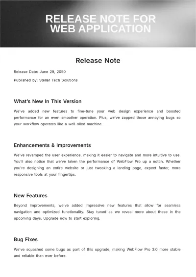 Free Release Note For Web Application Template to Edit Online